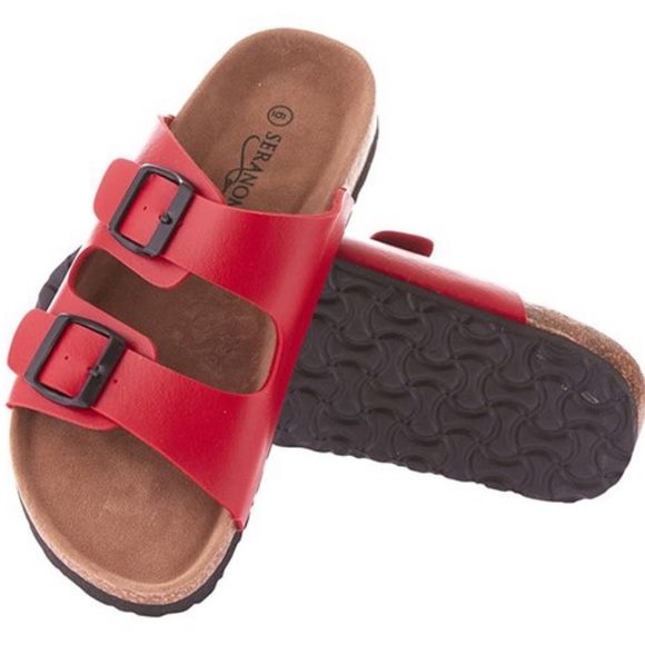 NWT Red Dual Buckle Sandals - Picture 1 of 8